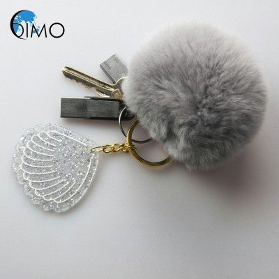 Custom Logo Cellulose Acetate Key Chain with Pompon